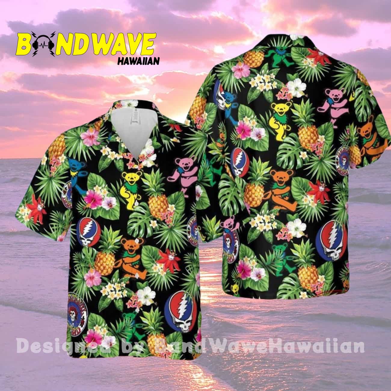Grateful Dead Aloha Dancing Bear Logo Pattern Hawaiian Shirt Grateful Dead Aloha Dancing Bear Logo Pattern Hawaiian Shirt