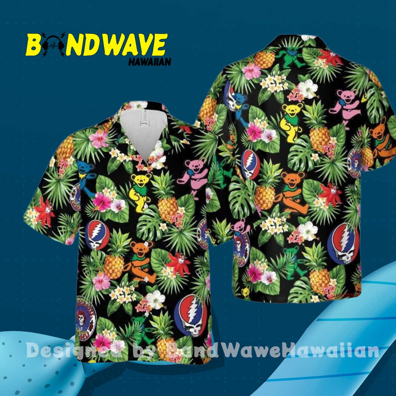 Grateful Dead Aloha Dancing Bear Logo Pattern Hawaiian Shirt Grateful Dead Aloha Dancing Bear Logo Pattern Hawaiian Shirt