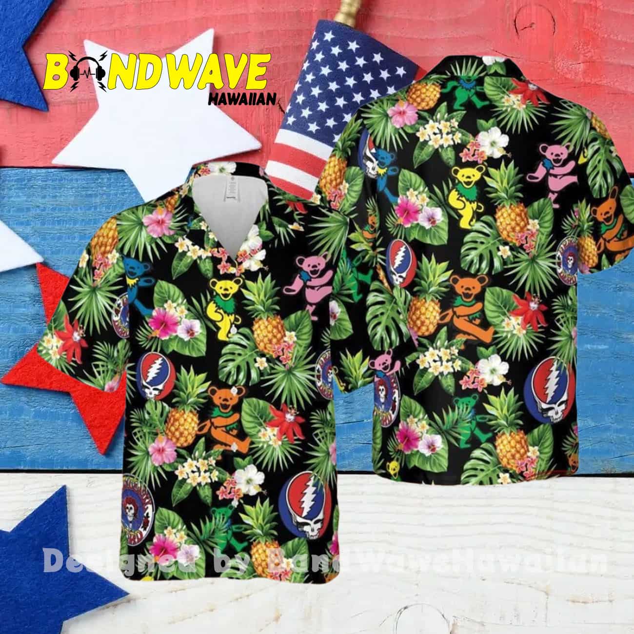 Grateful Dead Aloha Dancing Bear Logo Pattern Hawaiian Shirt Grateful Dead Aloha Dancing Bear Logo Pattern Hawaiian Shirt