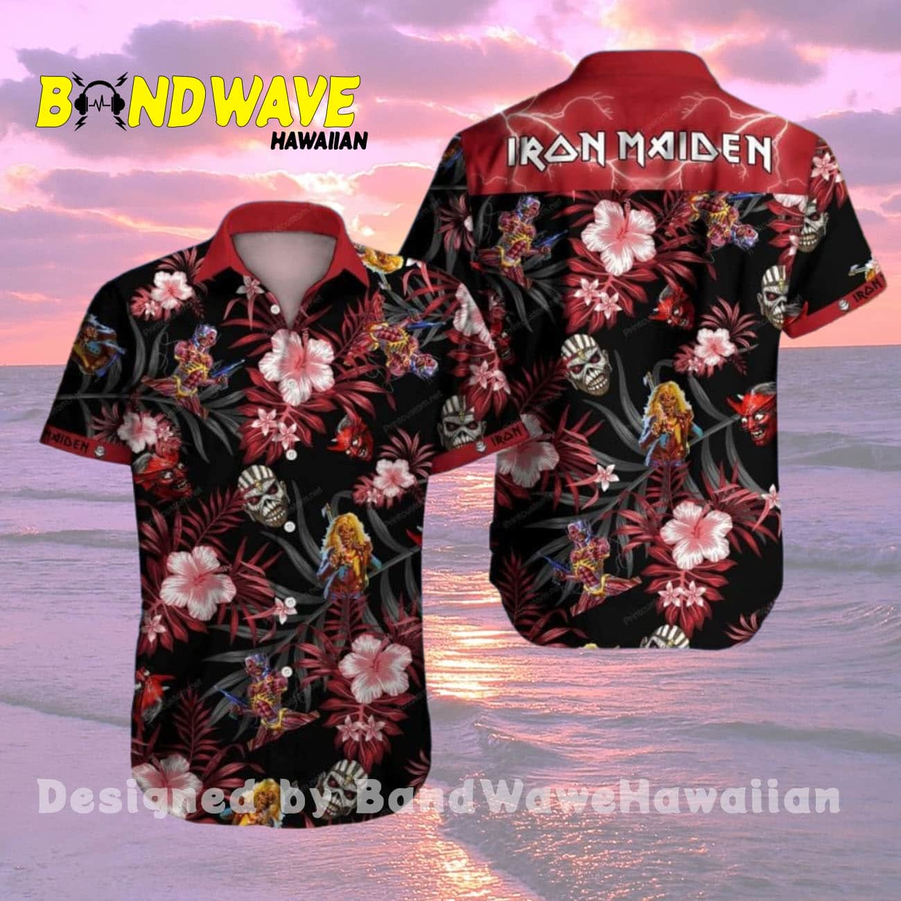 Iron Maiden Graphic Print Short Sleeve Hawaiian Shirt Iron Maiden Graphic Print Short Sleeve Hawaiian Shirt