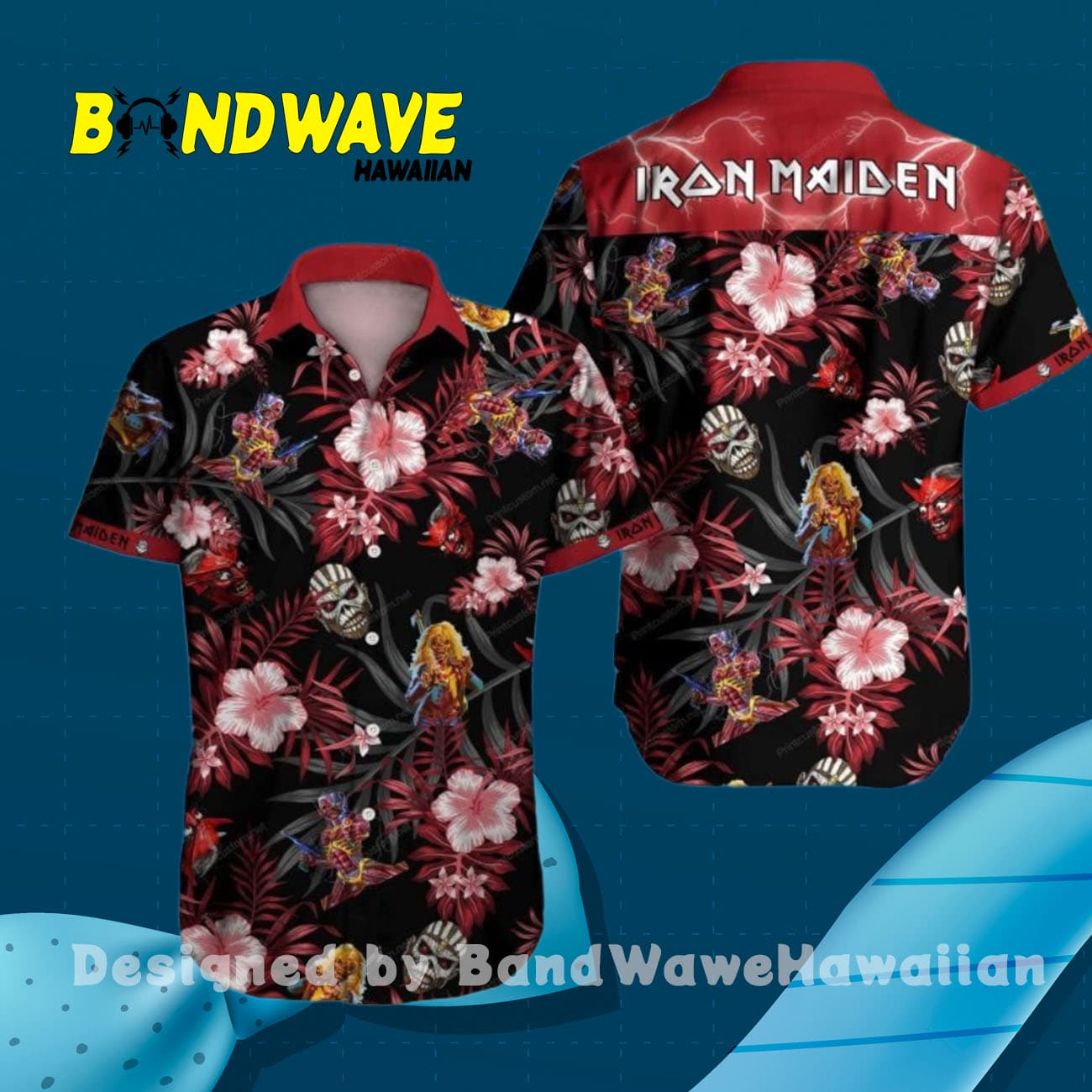 Iron Maiden Graphic Print Short Sleeve Hawaiian Shirt Iron Maiden Graphic Print Short Sleeve Hawaiian Shirt
