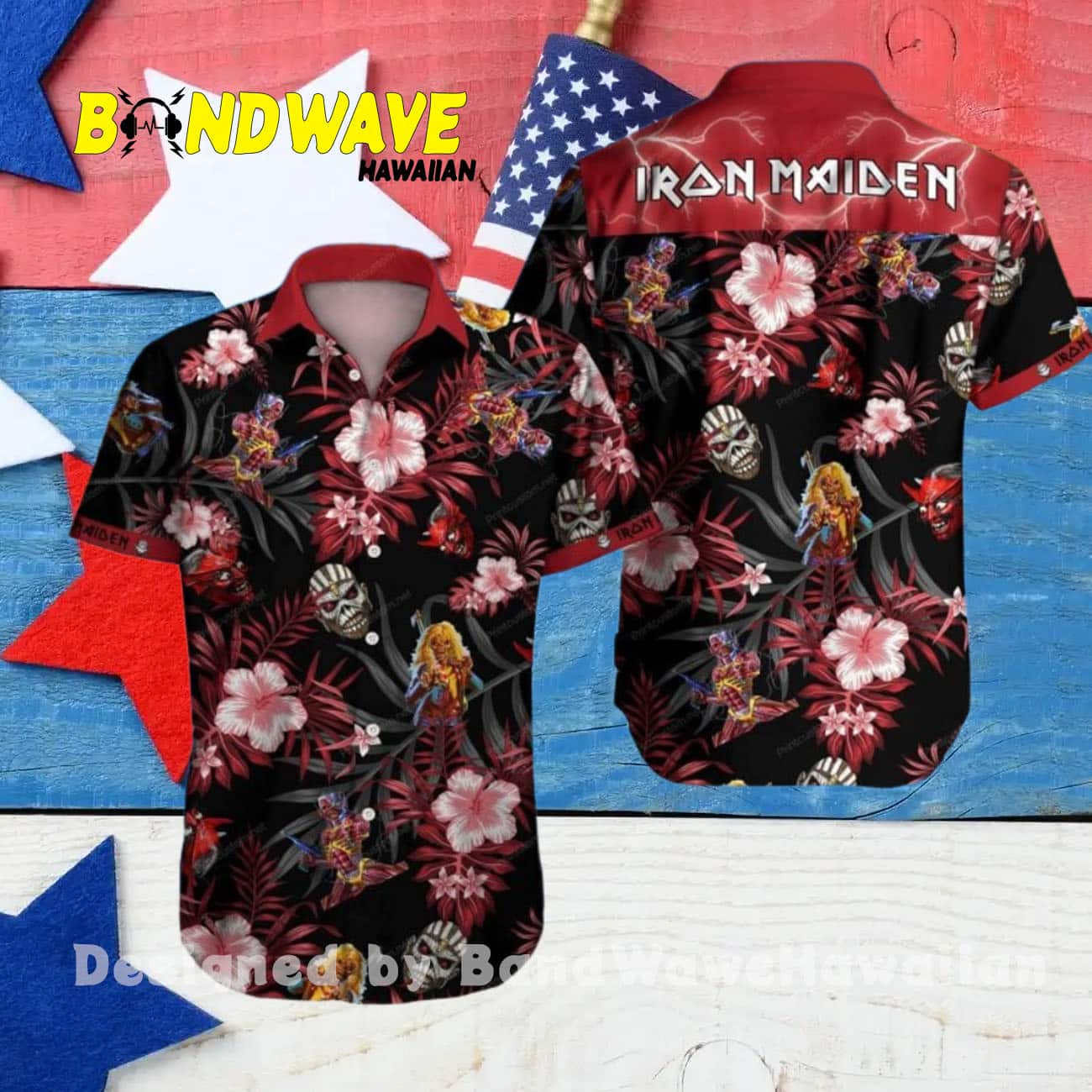 Iron Maiden Graphic Print Short Sleeve Hawaiian Shirt Iron Maiden Graphic Print Short Sleeve Hawaiian Shirt