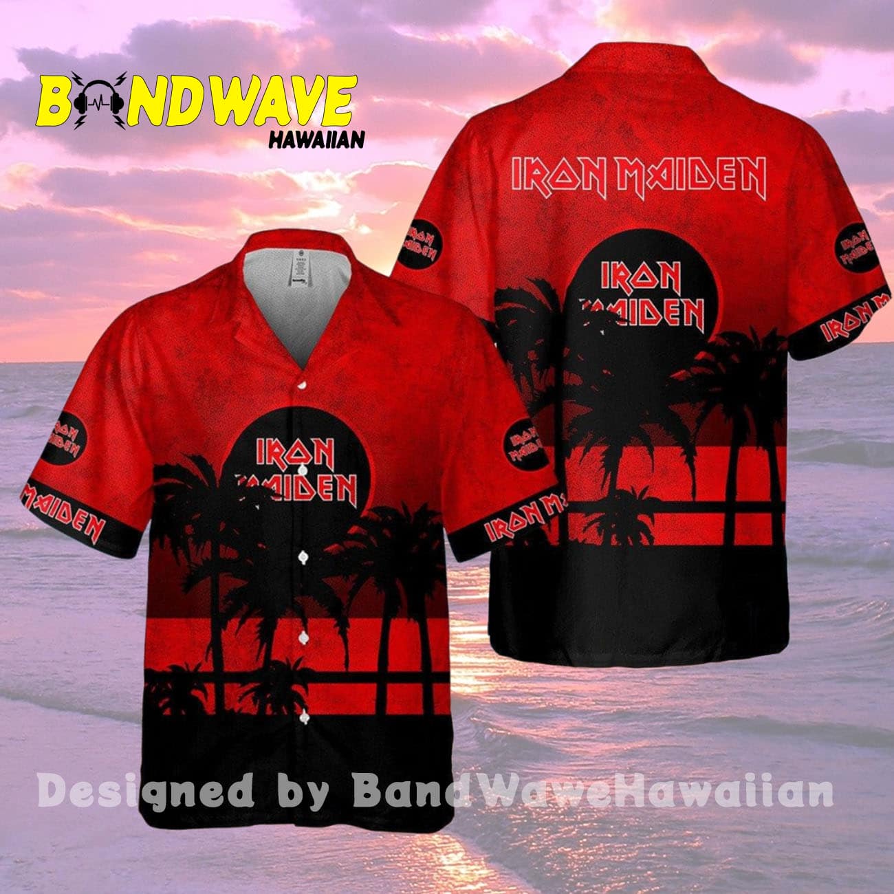 Iron Maiden In Red Black Hawaiian Shirt Iron Maiden In Red Black Hawaiian Shirt