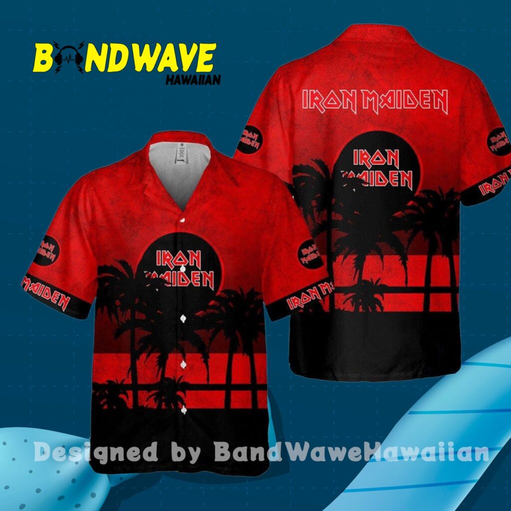 Iron Maiden In Red Black Hawaiian Shirt 3