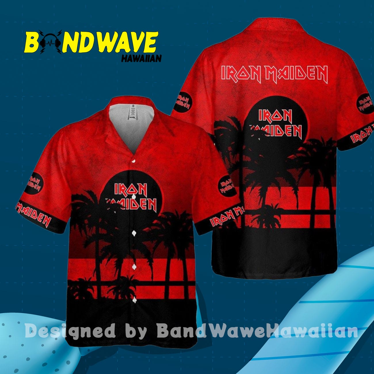 Iron Maiden In Red Black Hawaiian Shirt Iron Maiden In Red Black Hawaiian Shirt