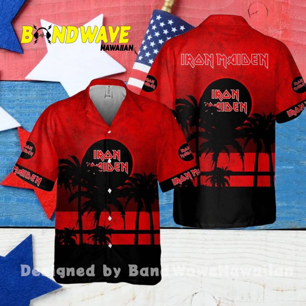 Iron Maiden In Red Black Hawaiian Shirt 4