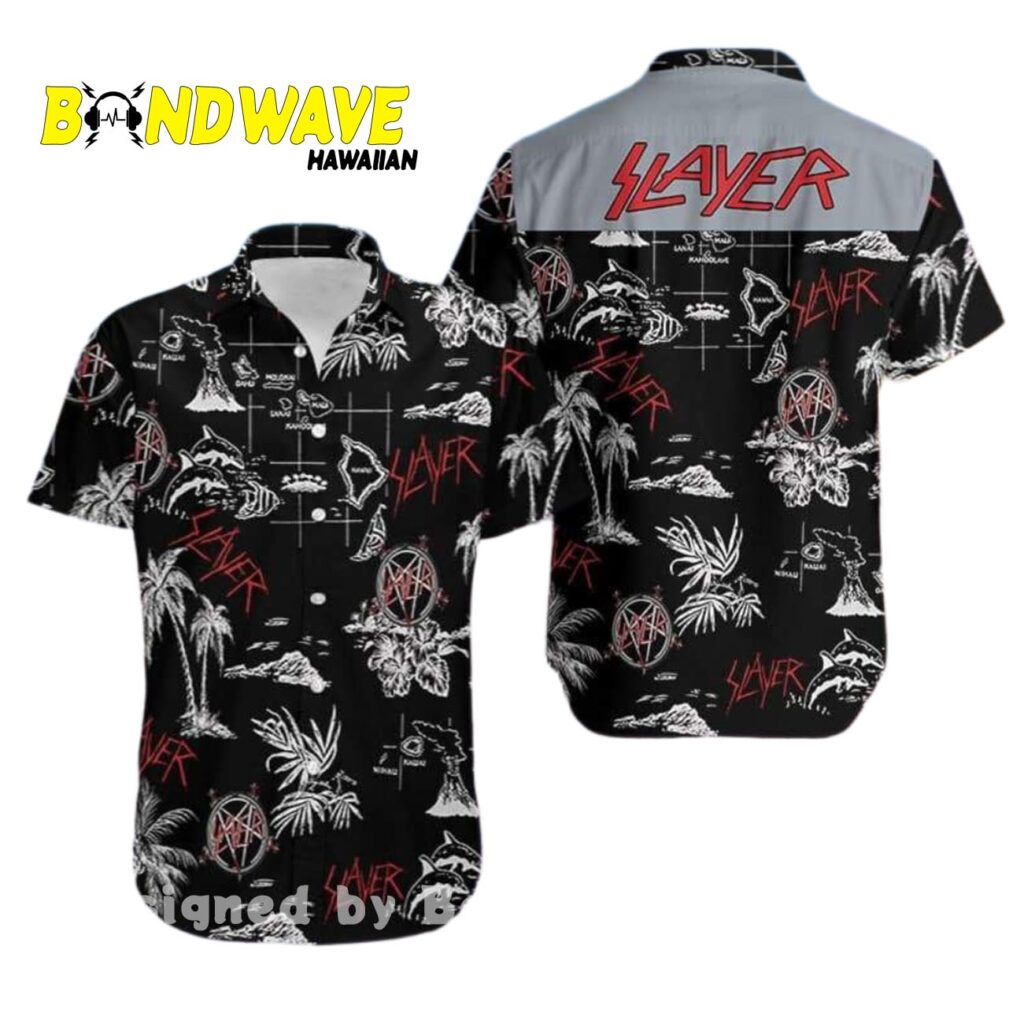 Slayer Black And White Hawaiian Shirt 1