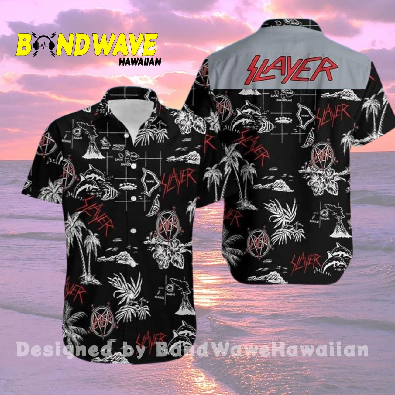 Slayer Black And White Hawaiian Shirt Slayer Black And White Hawaiian Shirt
