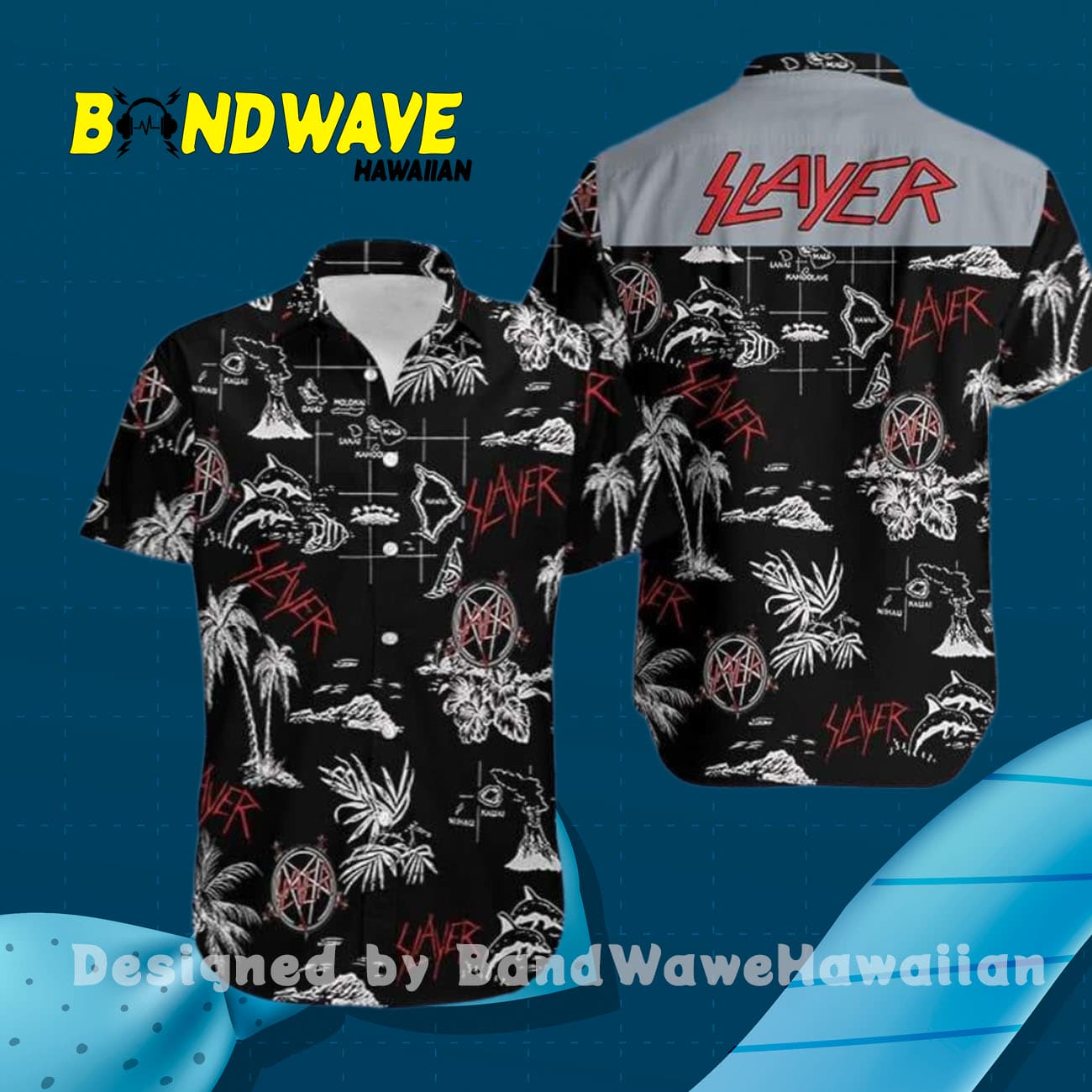 Slayer Black And White Hawaiian Shirt Slayer Black And White Hawaiian Shirt