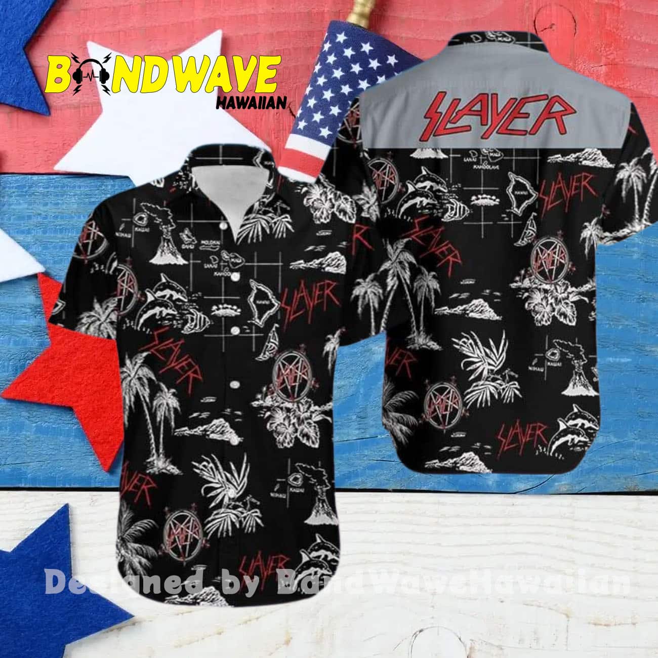 Slayer Black And White Hawaiian Shirt Slayer Black And White Hawaiian Shirt