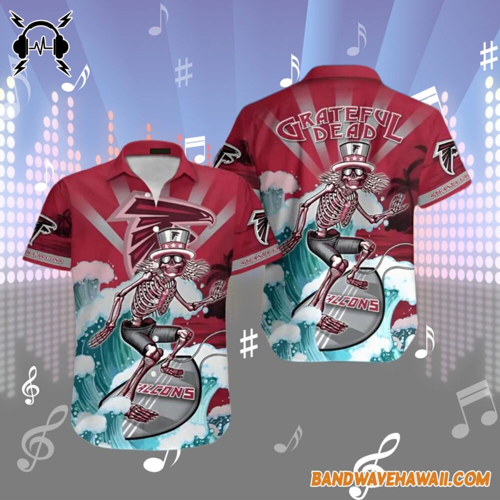 Grateful Dead x Atlanta Falcons Skeleton Surfing Hawaiian Shirt 1