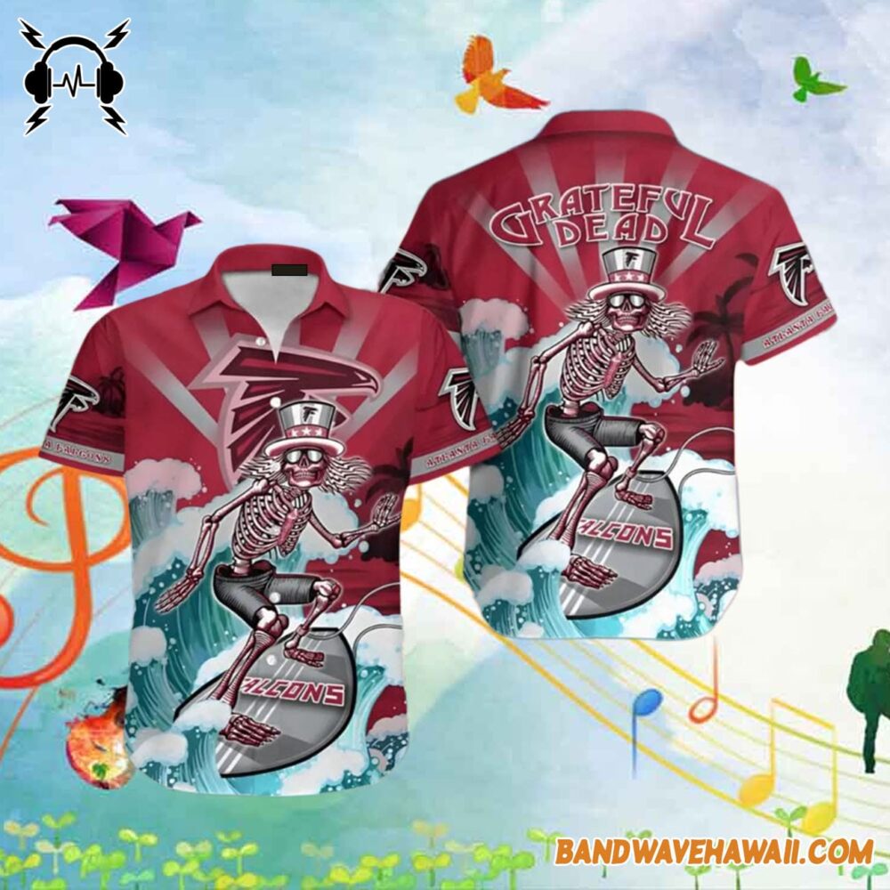 Grateful Dead x Atlanta Falcons Skeleton Surfing Hawaiian Shirt 2