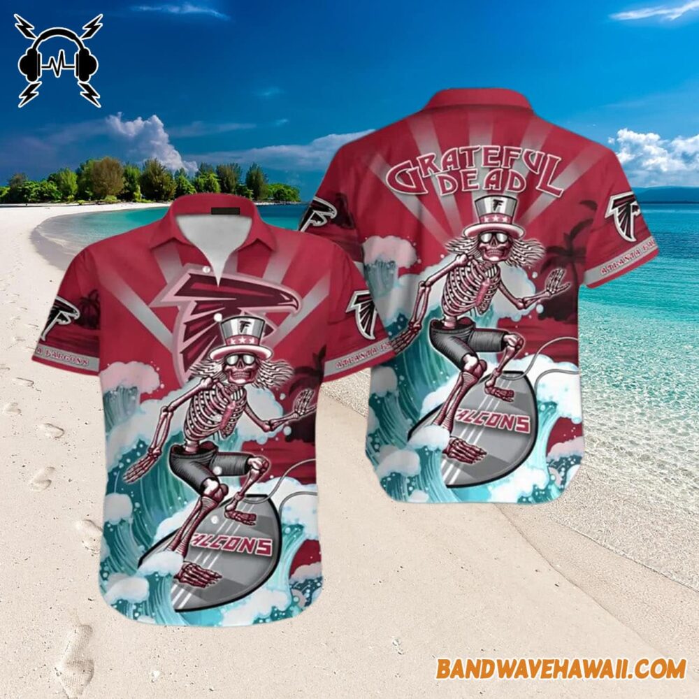 Grateful Dead x Atlanta Falcons Skeleton Surfing Hawaiian Shirt 3