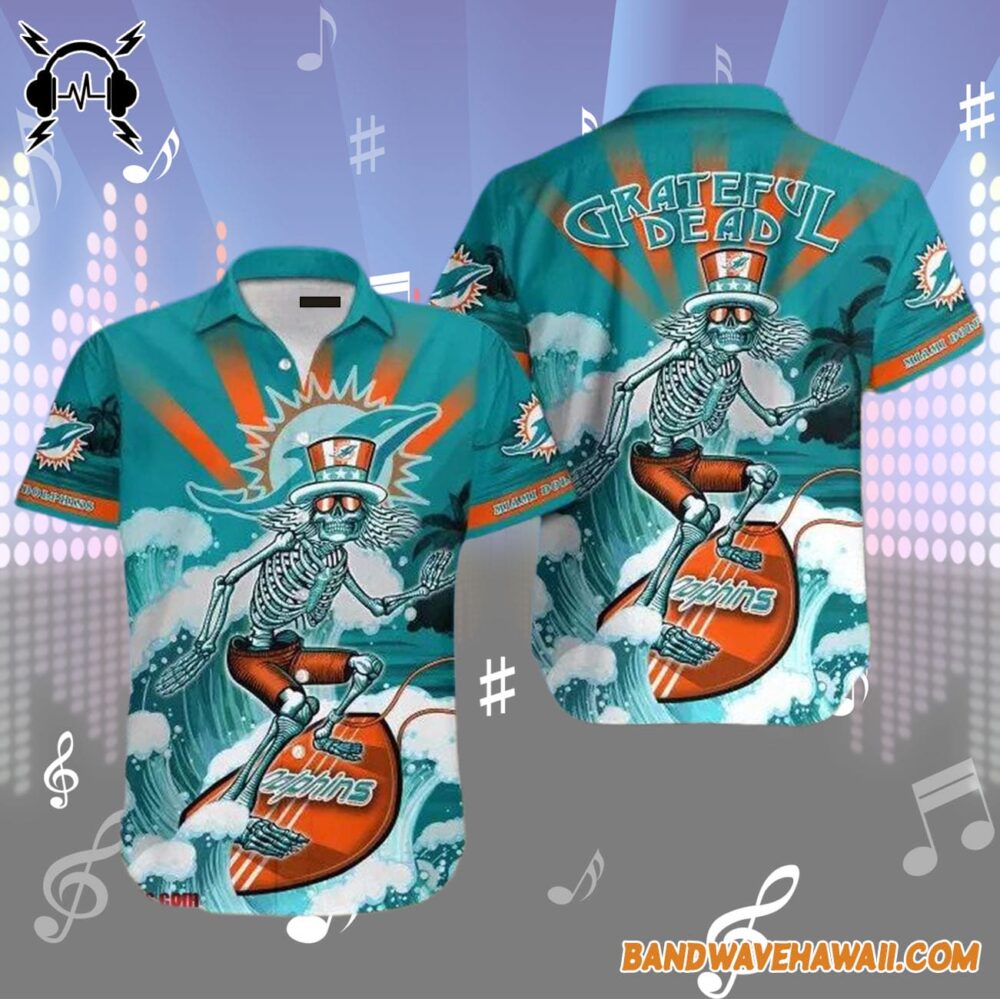 Grateful Dead x Blue Dolphin Skeleton Surfing Hawaiian Shirt 1