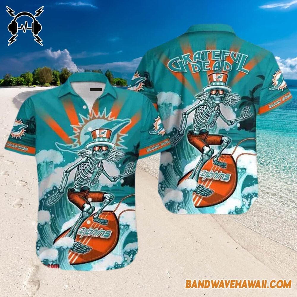 Grateful Dead x Blue Dolphin Skeleton Surfing Hawaiian Shirt 3