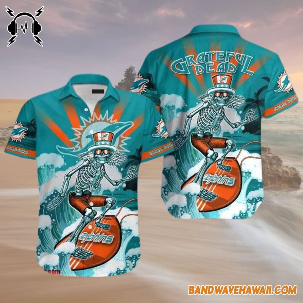 Grateful Dead x Blue Dolphin Skeleton Surfing Hawaiian Shirt 4