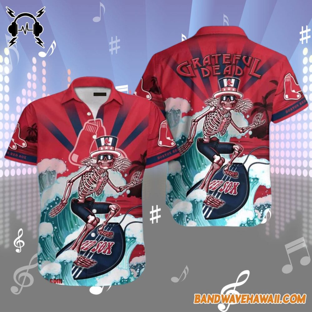 Grateful Dead x Boston Red Sox Skeleton Surfing Hawaiian Shirt 1