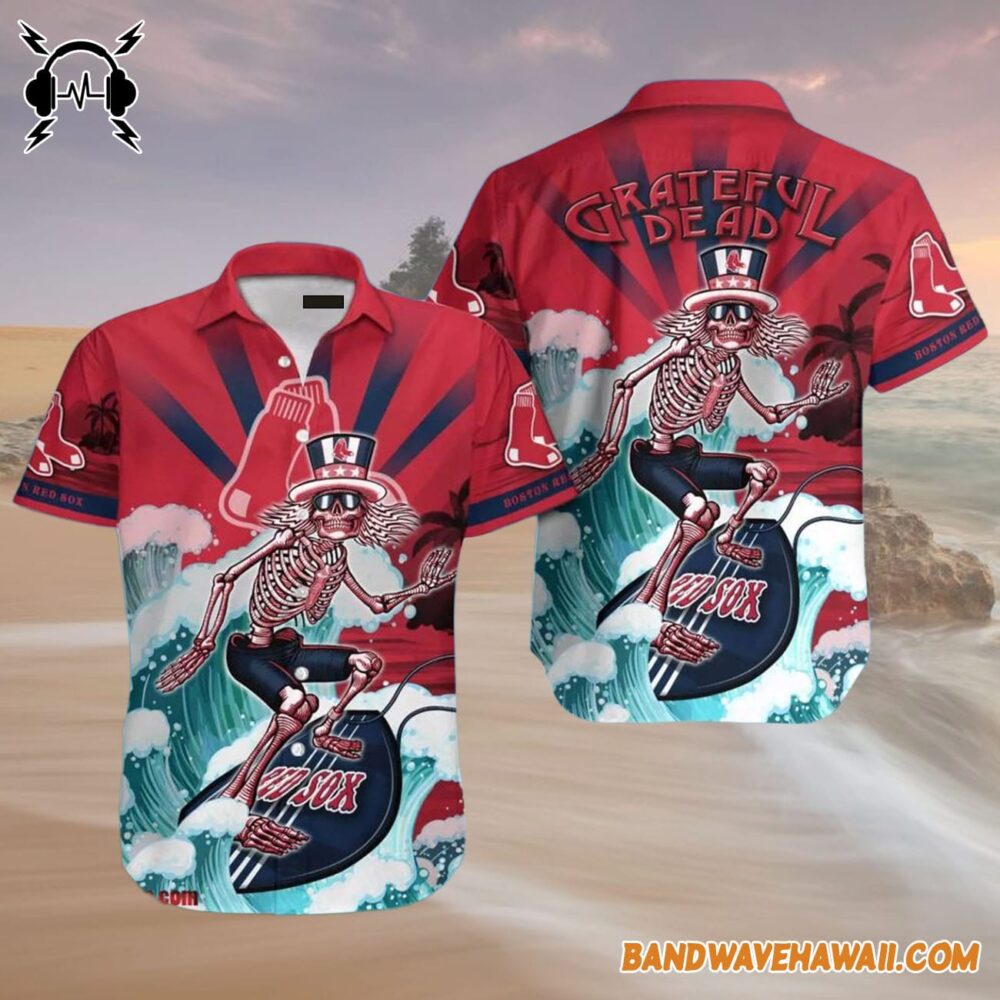 Grateful Dead x Boston Red Sox Skeleton Surfing Hawaiian Shirt 4