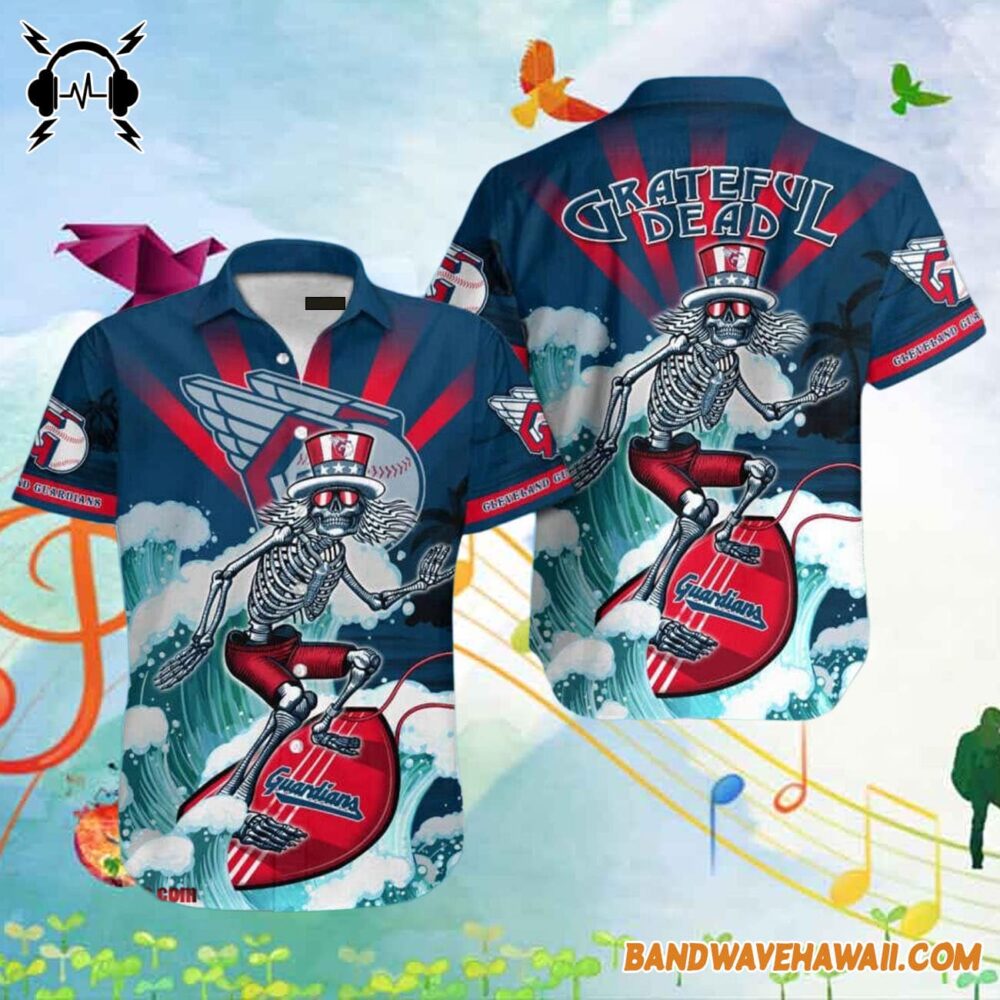Grateful Dead x Cleveland Guardians Skeleton Surfing Hawaiian Shirt 2