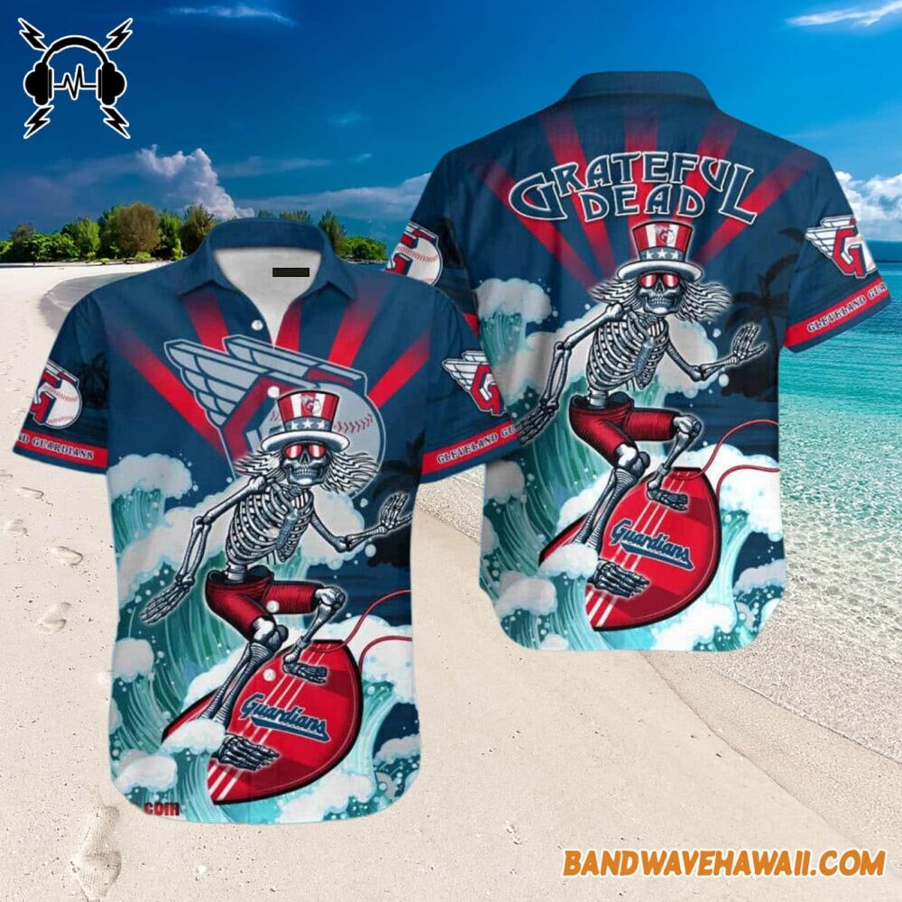 Grateful Dead x Cleveland Guardians Skeleton Surfing Hawaiian Shirt 3