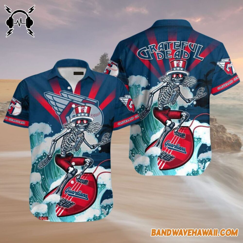 Grateful Dead x Cleveland Guardians Skeleton Surfing Hawaiian Shirt 4