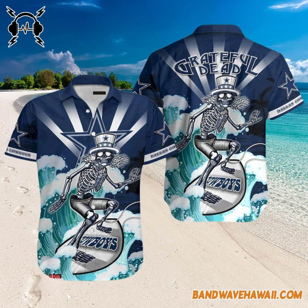 Grateful Dead x Dallas Cowboys Skeleton Surfing Hawaiian Shirt 3