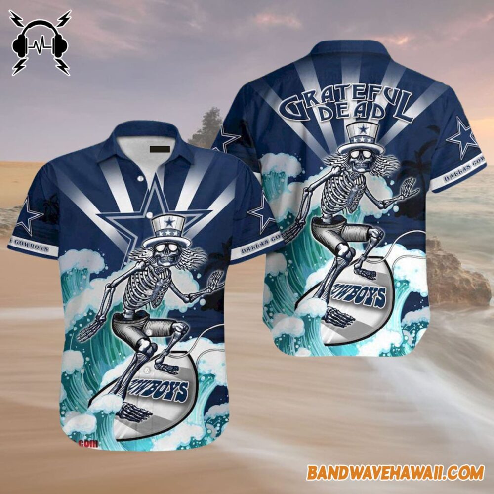 Grateful Dead x Dallas Cowboys Skeleton Surfing Hawaiian Shirt 4