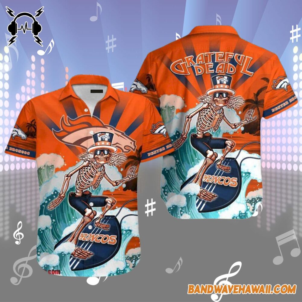 Grateful Dead x Denver Broncos Skeleton Surfing Hawaiian Shirt 1