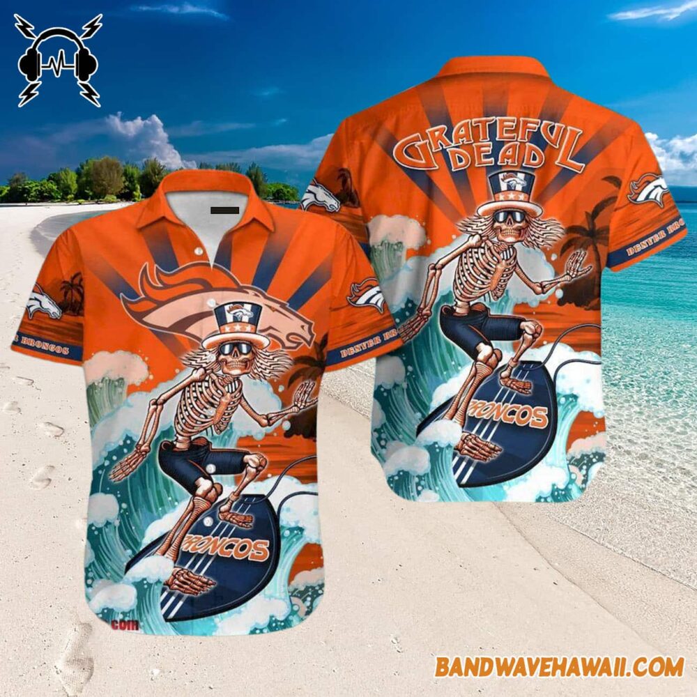 Grateful Dead x Denver Broncos Skeleton Surfing Hawaiian Shirt 3