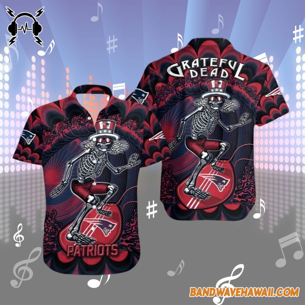 Grateful Dead x New England Patriots Skeleton Surfing Hawaiian Shirt 1