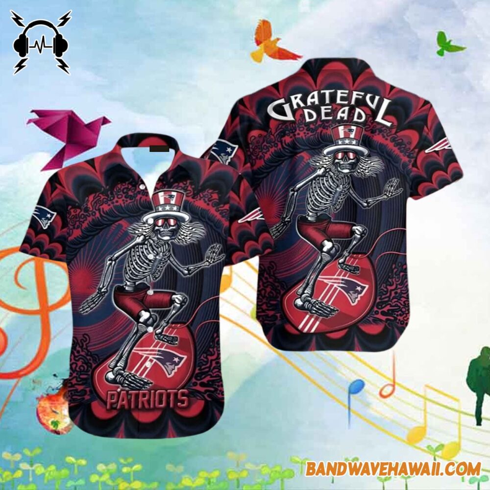 Grateful Dead x New England Patriots Skeleton Surfing Hawaiian Shirt 2