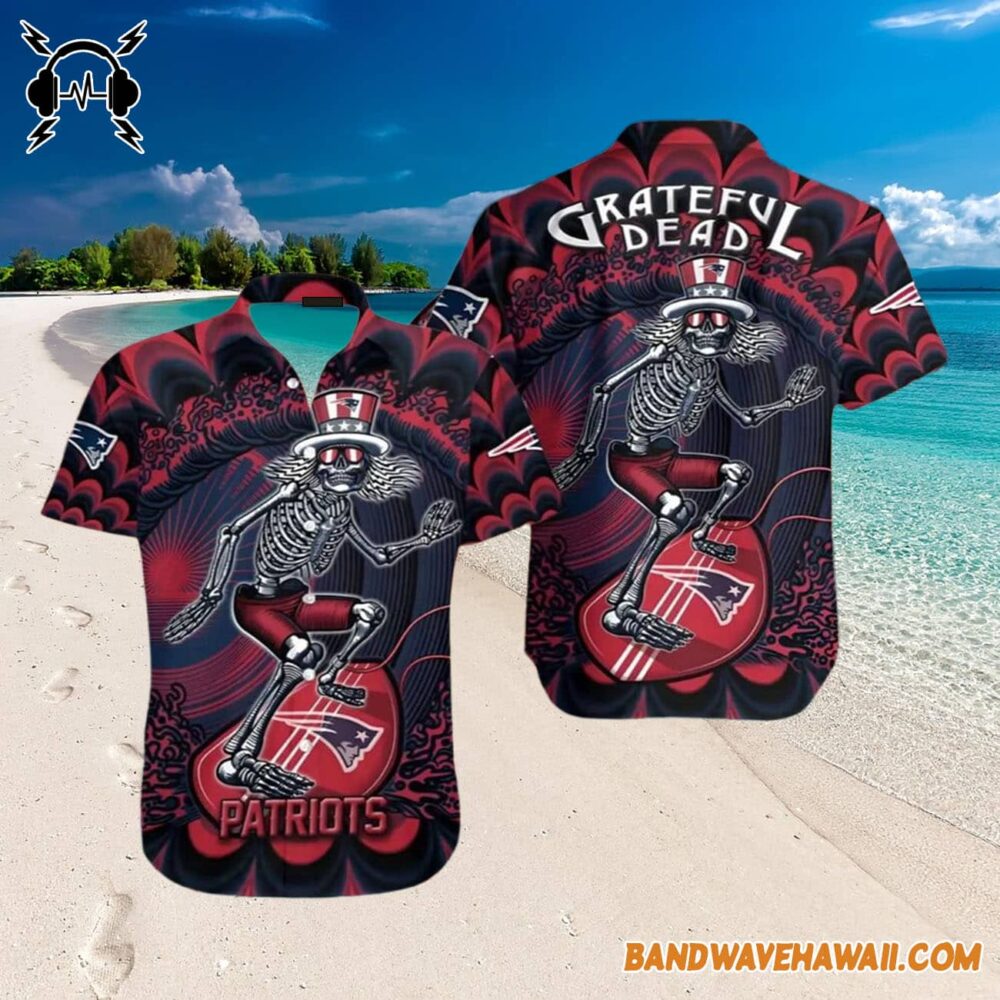 Grateful Dead x New England Patriots Skeleton Surfing Hawaiian Shirt 3
