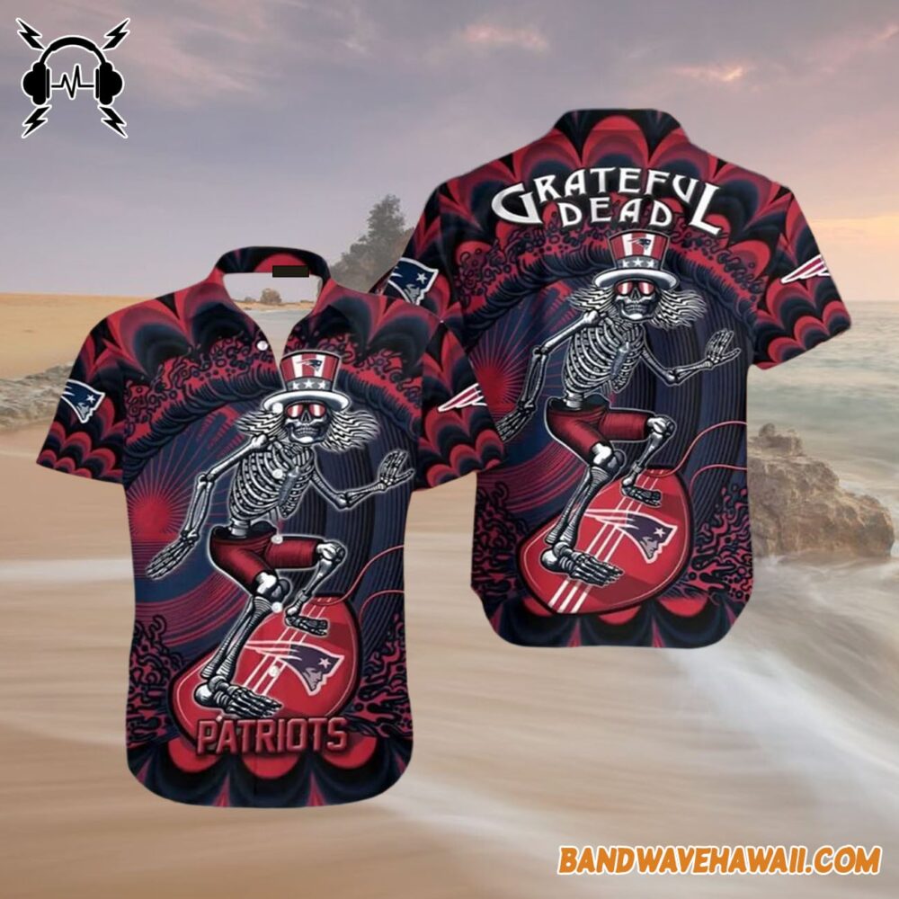 Grateful Dead x New England Patriots Skeleton Surfing Hawaiian Shirt 4