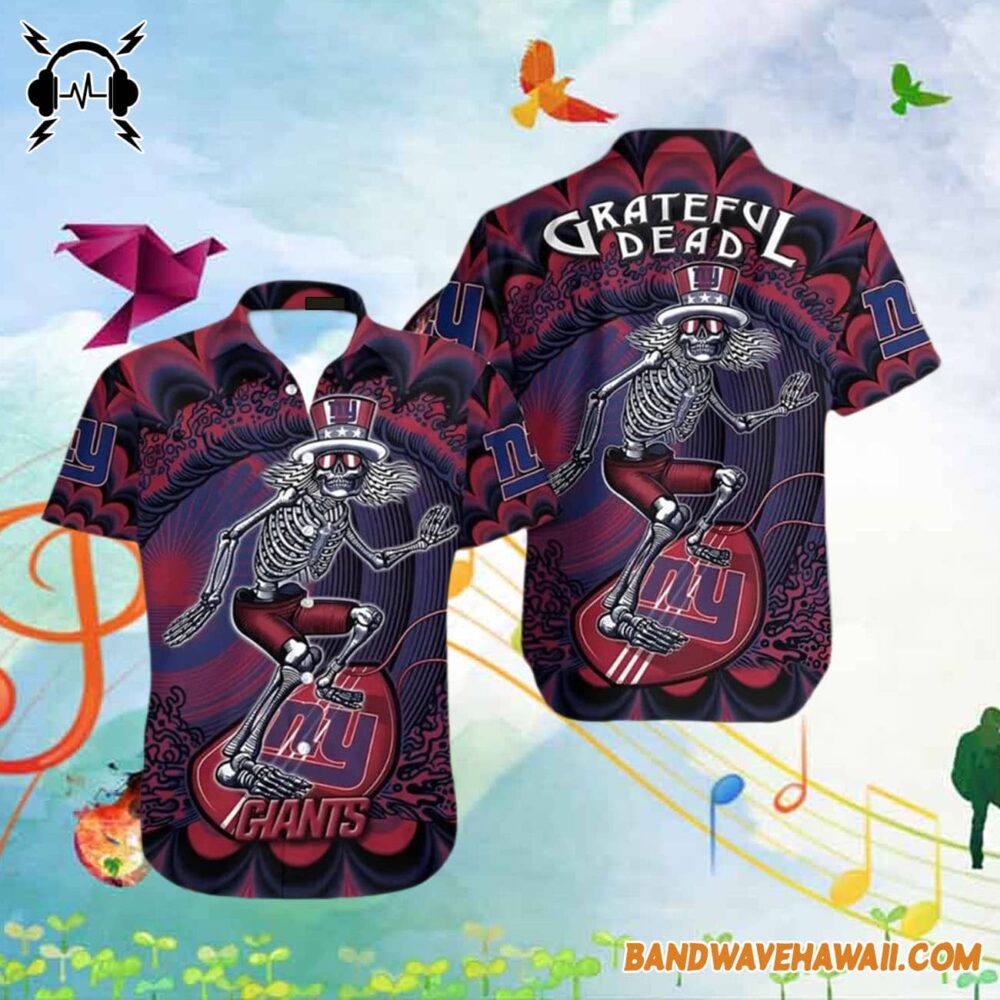 Grateful Dead x New York Giants Skeleton Surfing Hawaiian Shirt 2