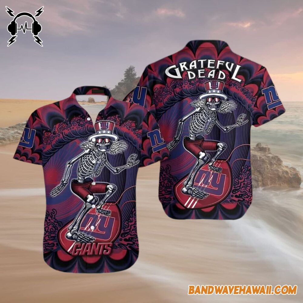 Grateful Dead x New York Giants Skeleton Surfing Hawaiian Shirt 4