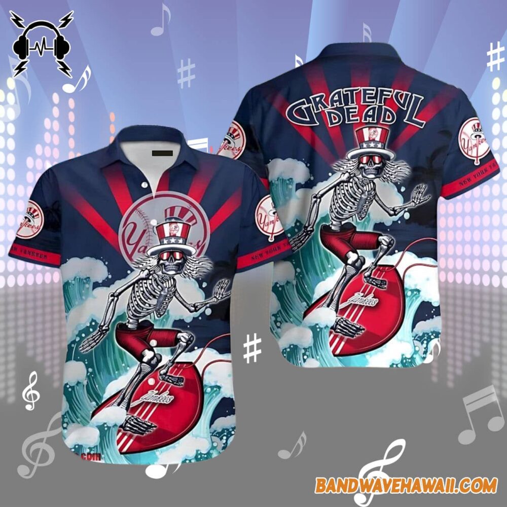 Grateful Dead x New York Yankees Skeleton Surfing Hawaiian Shirt 1