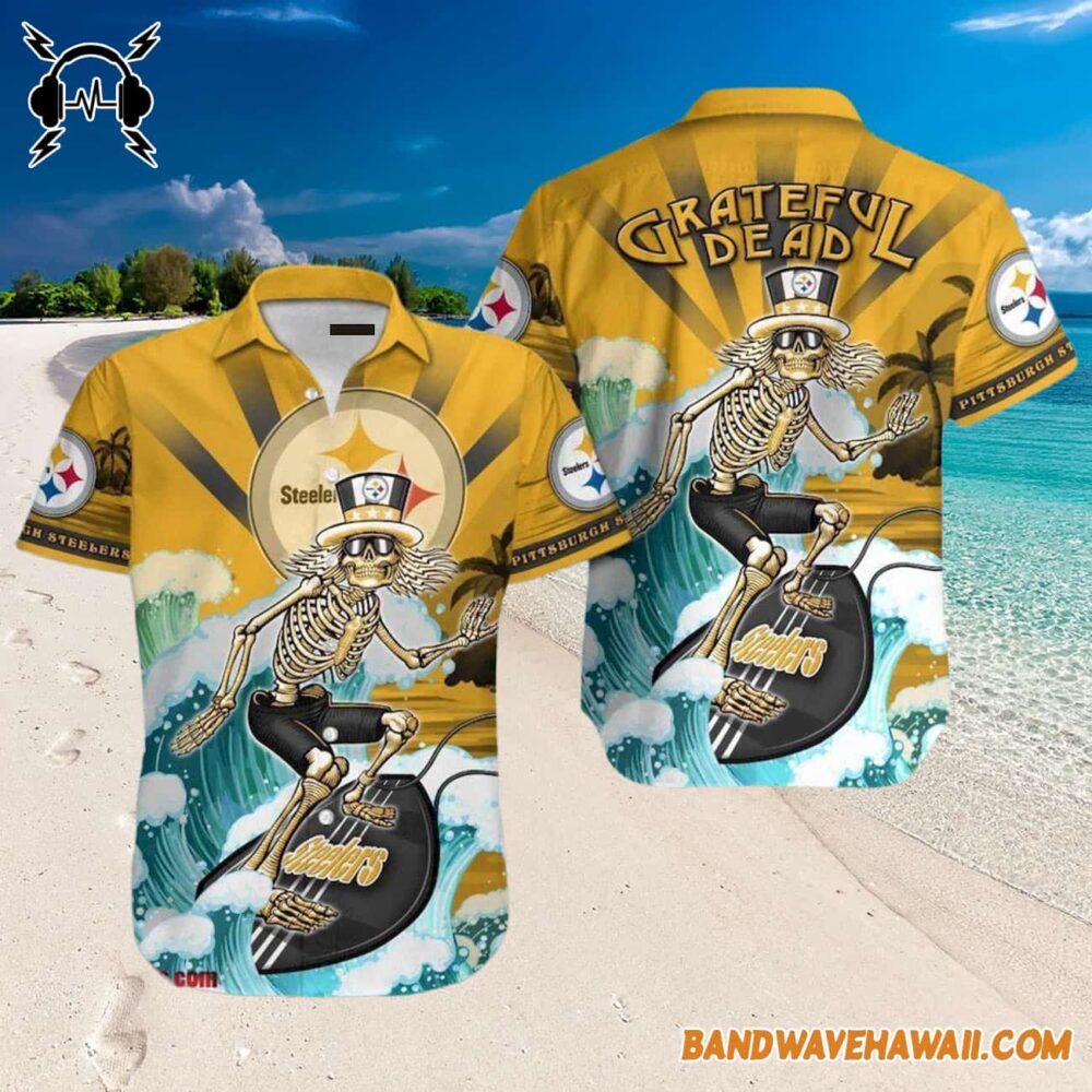 Grateful Dead x Pittsburgh Steelers Skeleton Surfing Hawaiian Shirt 3