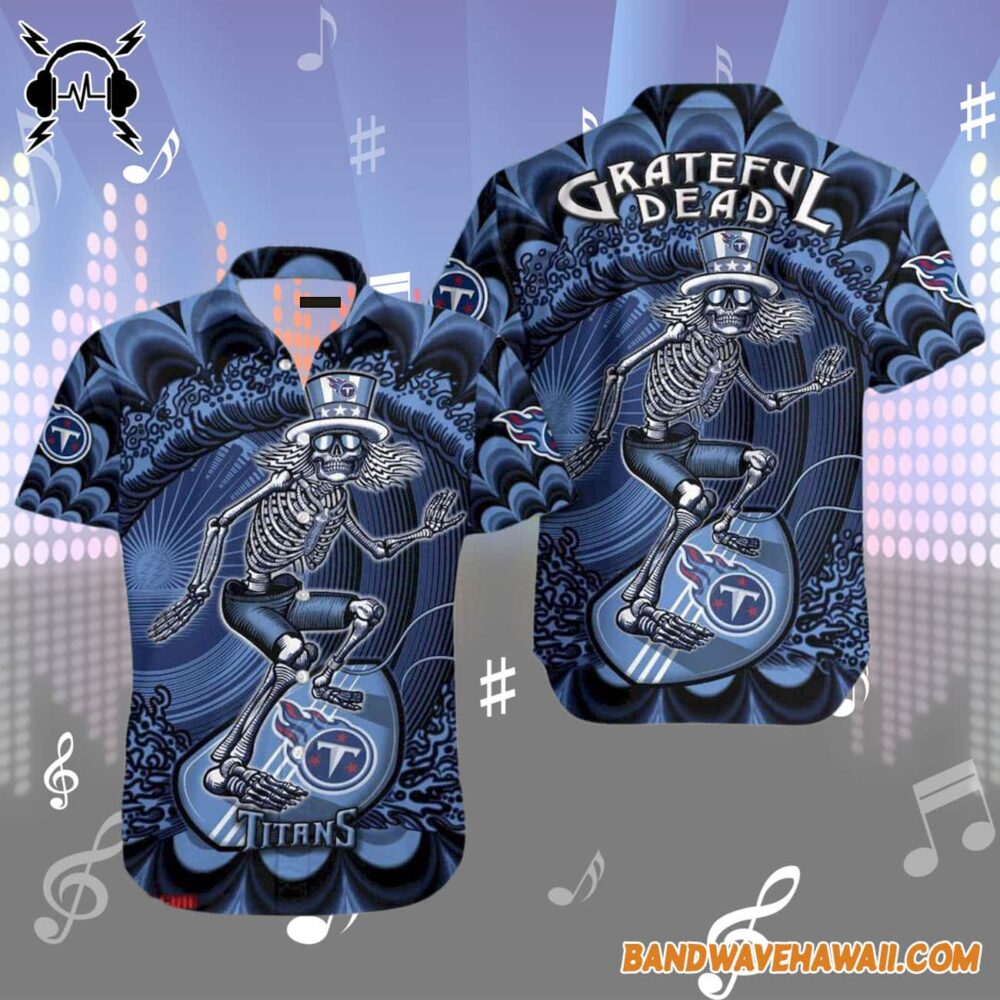 Grateful Dead x Tennessee Titans Skeleton Surfing Hawaiian Shirt 1