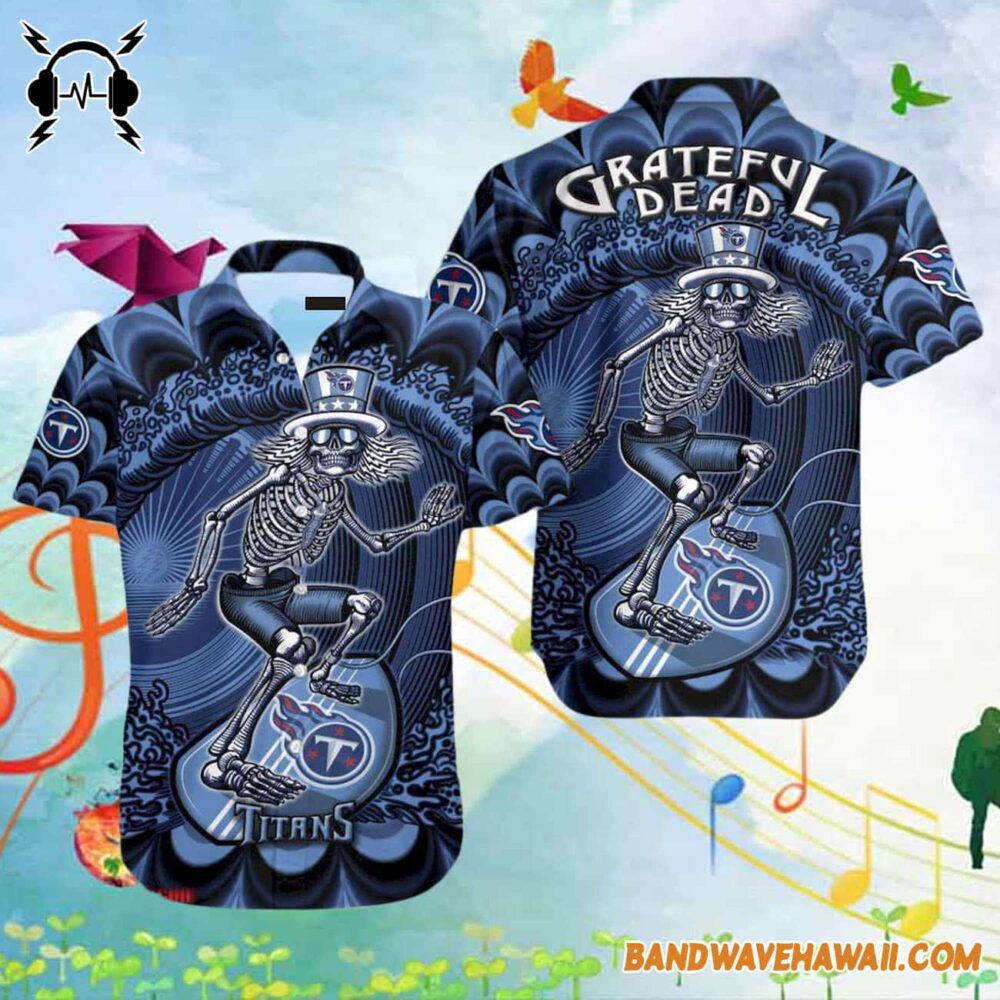 Grateful Dead x Tennessee Titans Skeleton Surfing Hawaiian Shirt 2