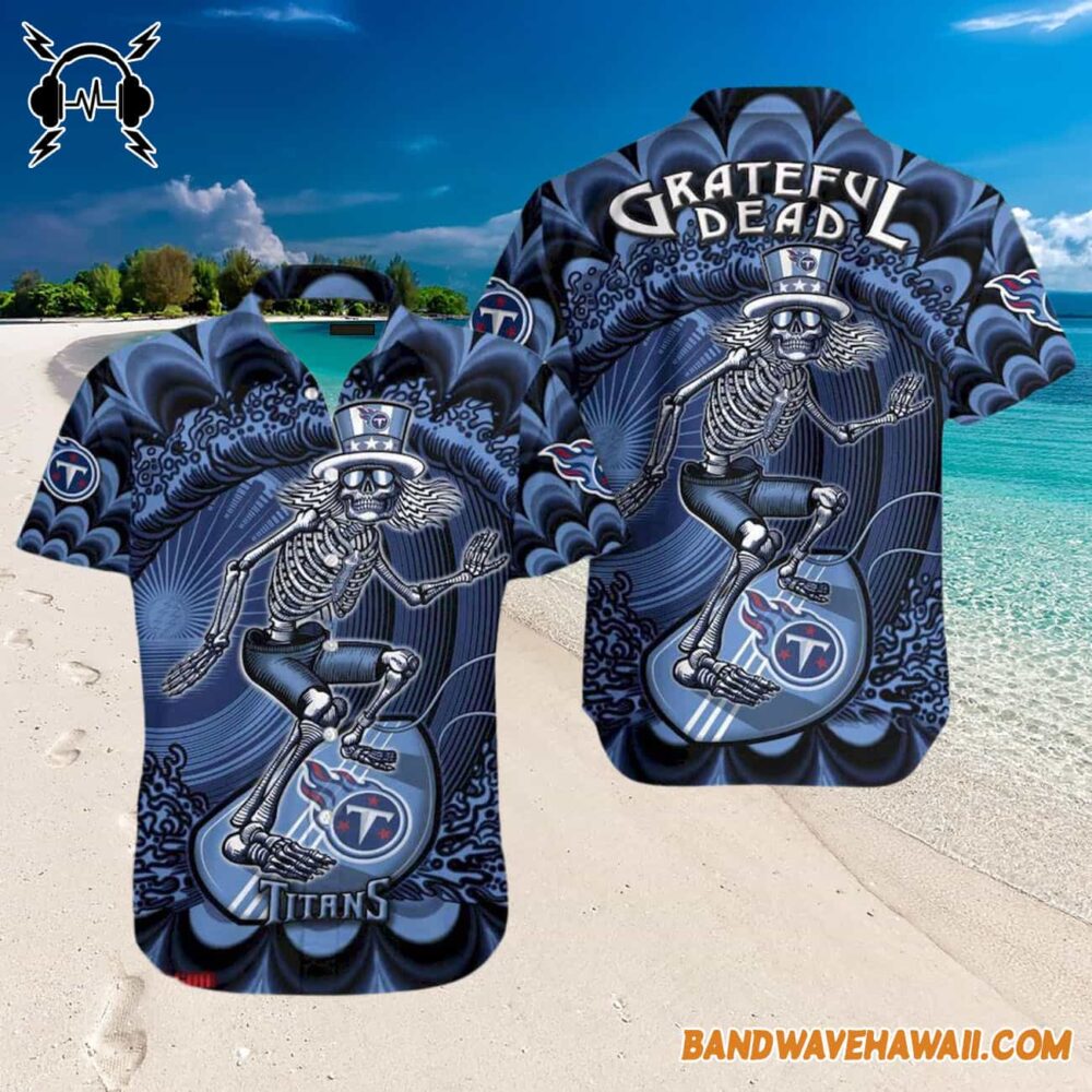 Grateful Dead x Tennessee Titans Skeleton Surfing Hawaiian Shirt 3