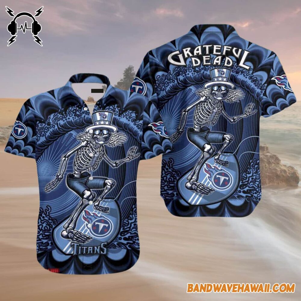 Grateful Dead x Tennessee Titans Skeleton Surfing Hawaiian Shirt 4
