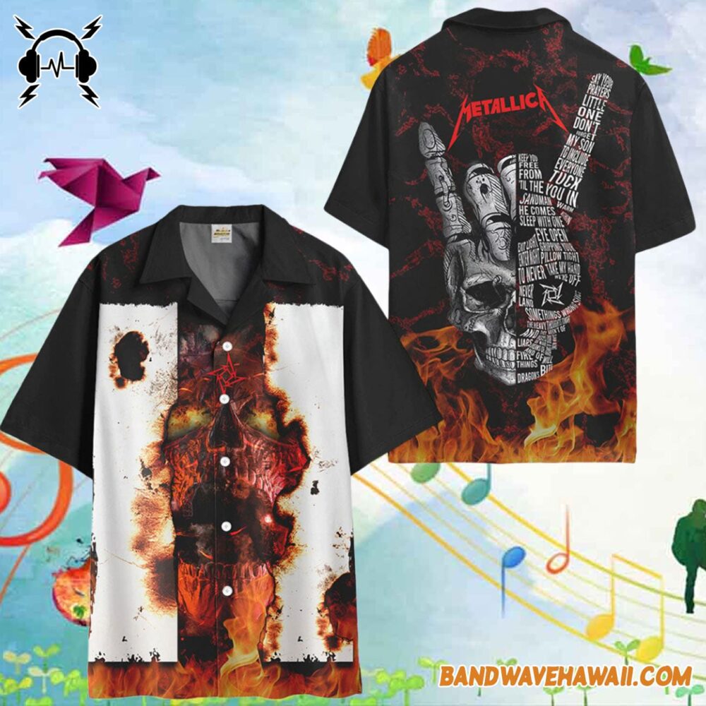 Metallica Hawaiian Beach Shirt Skull Hand 1