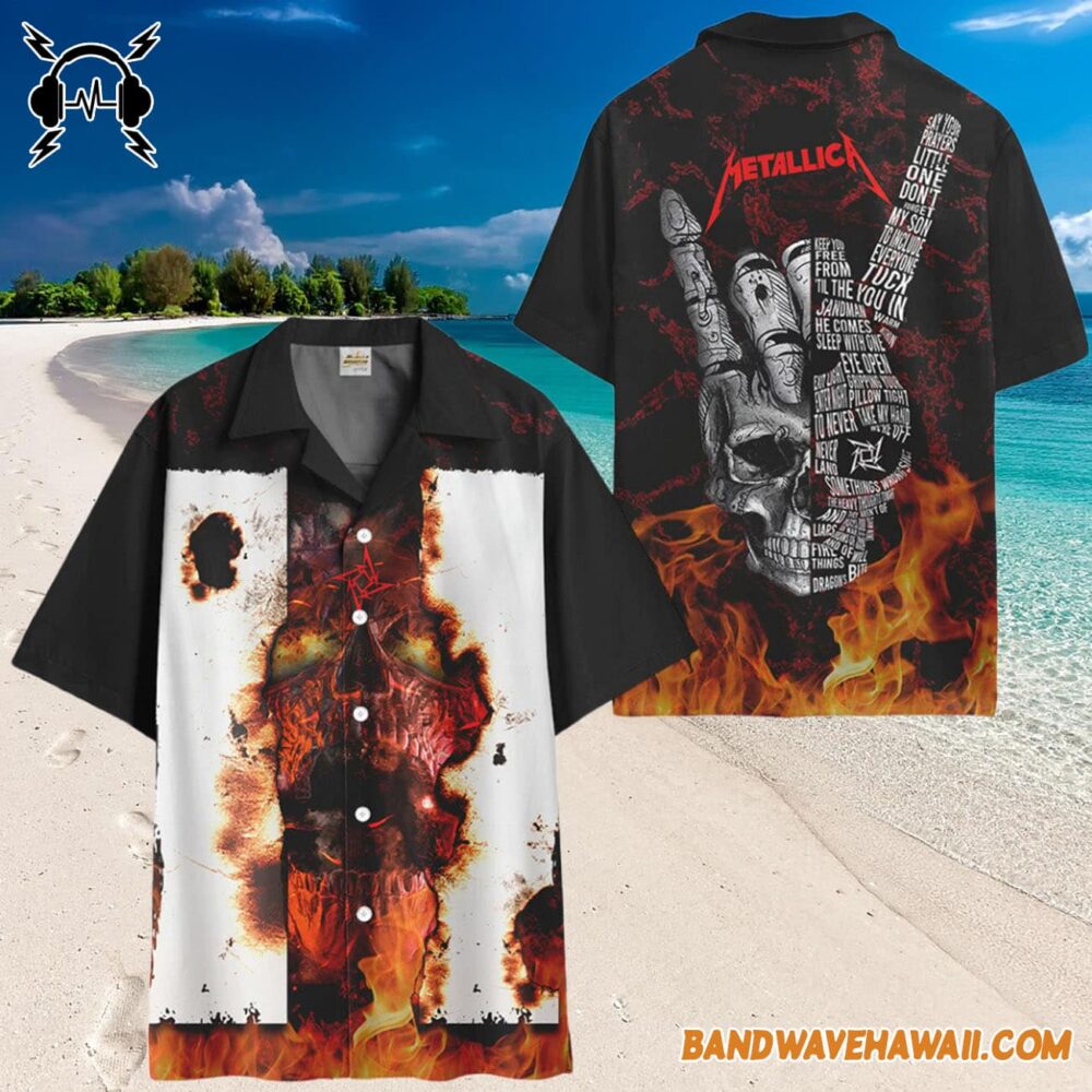 Metallica Hawaiian Beach Shirt Skull Hand 3