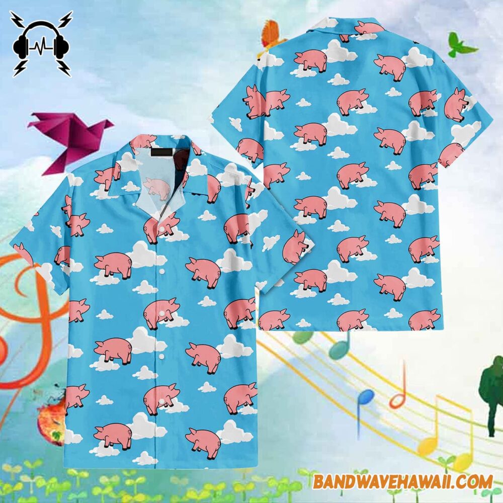 Pink Floyd Animals Blue Flying Pigs And Clouds Cartoon Hawaiian Shirt 1