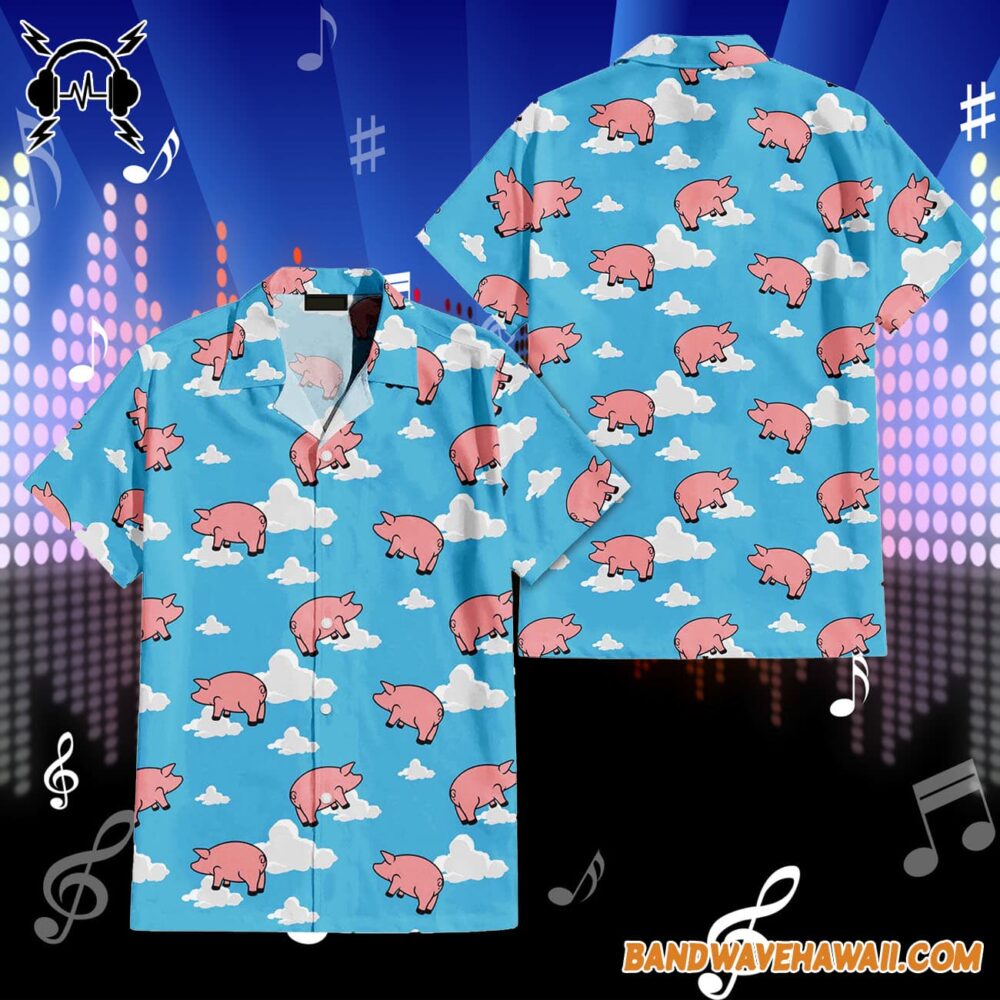 Pink Floyd Animals Blue Flying Pigs And Clouds Cartoon Hawaiian Shirt 2