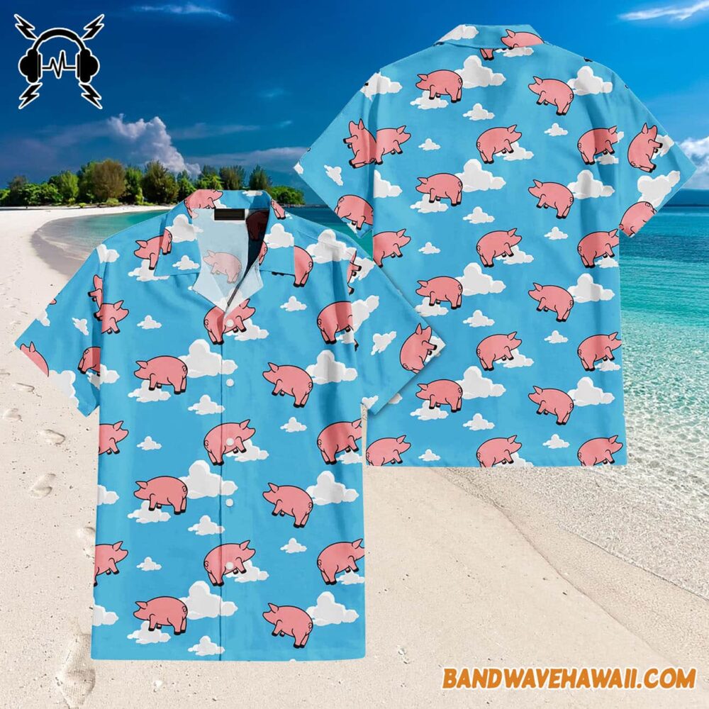 Pink Floyd Animals Blue Flying Pigs And Clouds Cartoon Hawaiian Shirt 3