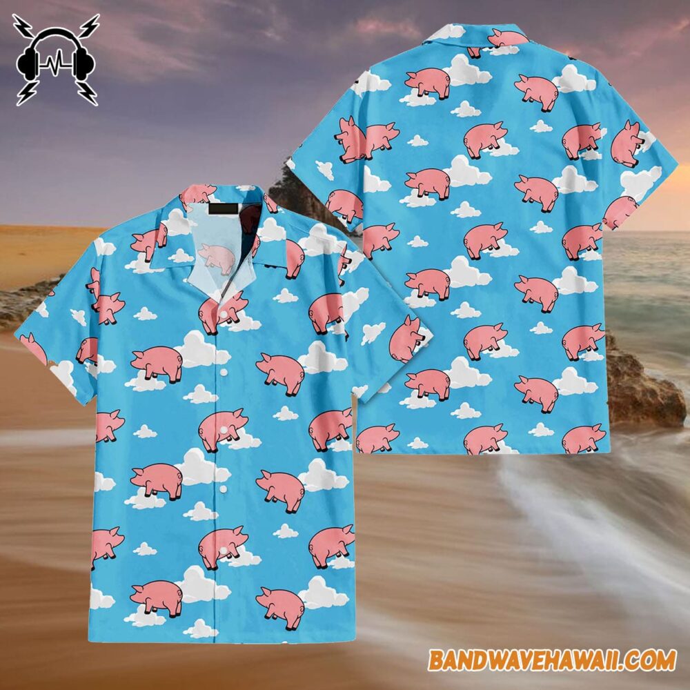 Pink Floyd Animals Blue Flying Pigs And Clouds Cartoon Hawaiian Shirt 4