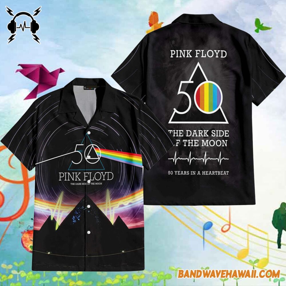 The Dark Side Of The Moon 50th Anniversary Pyramid Night Sky Hawaiian Pink Floyd Shirt 1